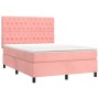 Cama box spring colchón y LED terciopelo rosa 140x190 cm