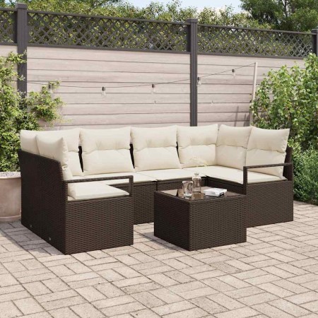 Conjunto de sofá de jardín 7 pcs Marrón y crema 55 x 55 x 37 cm