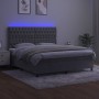 Cama box spring colchón y LED terciopelo gris claro 180x200 cm