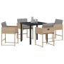 Juego de Comedor de Jardín de 5 Piezas con Cojines Beige Poliratán,  Mesa de Jardín Negra 80x80x73 cm de Vidrio Templado | Foro24.es | Tu tienda online para hogar, jardín y más Foro24.es