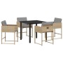 Set de Comedor de Jardín de 5 Piezas con Cojines Ratán Poliéster Beige, Mesa de Jardín Negra 140x80x73 cm Vidrio Templado von...