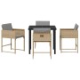 Set de Comedor de Jardín de 5 Piezas con Cojines Ratán Poliéster Beige, Mesa de Jardín Negra 140x80x73 cm Vidrio Templado von...