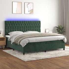 Cama box spring colchón y LED terciopelo verde oscuro 200x200cm Cama box spring colchón y LED terciopelo verde oscuro 200x200cm