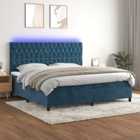 Cama box spring colchón y LED terciopelo azul oscuro 200x200 cm Cama box spring colchón y LED terciopelo azul oscuro 200x200 cm