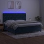 Cama box spring colchón y LED terciopelo azul oscuro 200x200 cm