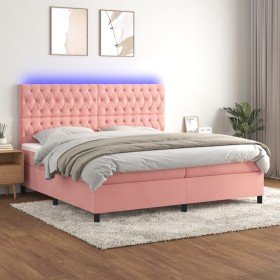 Cama box spring colchón y LED terciopelo rosa 200x200 cm Cama box spring colchón y LED terciopelo rosa 200x200 cm