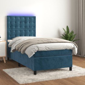 Cama box spring colchón y LED terciopelo azul oscuro 90x190 cm Cama box spring colchón y LED terciopelo azul oscuro 90x190 cm