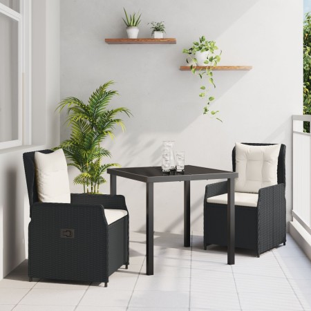 Juego de Comedor de Jardín de 3 Piezas Gris Claro de Poliratán, Mesa de Jardín Negra 80x80x73 cm con Cristal Templado by , Ga...