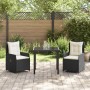 Juego de Comedor de Jardín de 3 Piezas Gris Claro de Poliratán, Mesa de Jardín Negra 80x80x73 cm con Cristal Templado by , Ga...