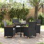 Set de Comedor de Jardín de 5 Piezas con Cojines Negro Poliratán