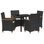 Set de Comedor de Jardín de 5 Piezas con Cojines Negro Poliratán