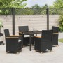 Set de Comedor de Jardín de 5 Piezas con Cojines Negro Poliratán