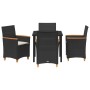 Set de Comedor de Jardín de 5 Piezas con Cojines Negro Poliratán