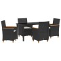 Conjunto de Comedor de Jardín de 5 Piezas con Cojines Negro Poliratán by , Garden chairs - Ref: Foro24-3381088, Price: 518,56...