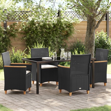 Set de Comedor de Jardín de 5 Piezas con Cojines Negro Poliratán von , Gartenstühle - Ref: Foro24-3381089, Preis: 534,18 €, R...