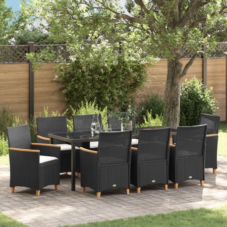 Juego de Comedor de Jardín de 9 Piezas con Cojines Negro Ratan PE | Foro24.es | Tu tienda online para hogar, jardín y más Foro24.es