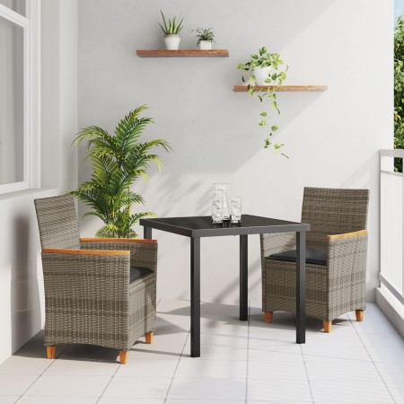 Conjunto de Comedor de Jardín de 3 Piezas con Cojines Gris Poliratán de , Sillas de jardín - Ref: Foro24-3381093, Precio: 258...