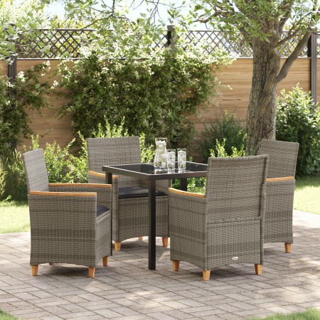 Set de Comedor de Jardín de 5 piezas con Cojines Gris de Poliratán | Foro24.es | Tu tienda online para hogar, jardín y más Foro24.es