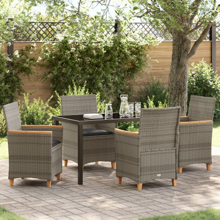 Juego de Comedor de Jardín de 5 Piezas con Cojines Gris Ratán Poli von , Gartenstühle - Ref: Foro24-3381095, Preis: 445,34 €,...