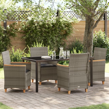 Conjunto de Comedor de Jardín de 5 Piezas con Cojines Gris Poliratán by , Garden chairs - Ref: Foro24-3381096, Price: 540,94 ...
