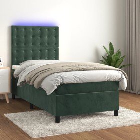 Cama box spring colchón y LED terciopelo verde oscuro 100x200cm Cama box spring colchón y LED terciopelo verde oscuro 100x200cm