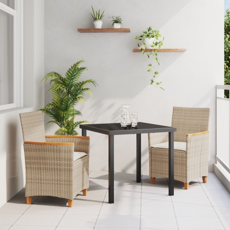 Juego de Comedor de Jardín de de 3 Piezas con Cojines Beige Poliratán | Foro24.es | Tu tienda online para hogar, jardín y más Foro24.es