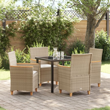 Set de Comedor de Jardín de 5 Piezas con Cojines Beige Ratán Poliéster | Foro24.es | Tu tienda online para hogar, jardín y más Foro24.es