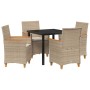 Set de Comedor de Jardín de 5 Piezas con Cojines Beige Ratán Poliéster | Foro24.es | Tu tienda online para hogar, jardín y más Foro24.es