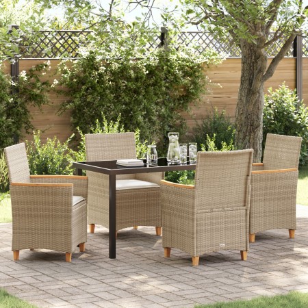 Conjunto de Comedor de Jardín de 5 Piezas con Cojines Beige Poliratán von , Gartenstühle - Ref: Foro24-3381102, Preis: 525,88...