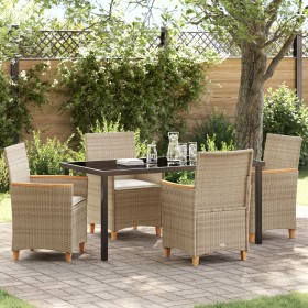 Set de Comedor de Jardín de 5 Piezas con Cojines Beige de Polirratán von , Gartenstühle - Ref: Foro24-3381103, Preis: 541,49 ...