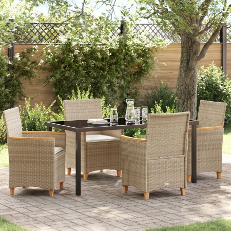 Set de Comedor de Jardín de 5 Piezas con Cojines Beige de Polirratán von , Gartenstühle - Ref: Foro24-3381103, Preis: 541,49 ...