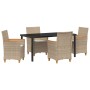 Set de Comedor de Jardín de 5 Piezas con Cojines Beige de Polirratán von , Gartenstühle - Ref: Foro24-3381103, Preis: 541,49 ...