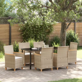 Juego de Comedor de Jardín de 7 Piezas con Cojines Beige de Poliratán by , Garden chairs - Ref: Foro24-3381104, Price: 744,00...