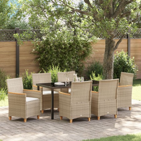Juego de Comedor de Jardín de 7 Piezas con Cojines Beige de Poliratán de , Sillas de jardín - Ref: Foro24-3381104, Precio: 58...