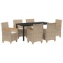 Juego de Comedor de Jardín de 7 Piezas con Cojines Beige de Poliratán by , Garden chairs - Ref: Foro24-3381104, Price: 744,00...