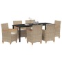Juego de Comedor de Jardín de 7 piezas con cojines Beige Poliratán | Foro24.es | Tu tienda online para hogar, jardín y más Foro24.es