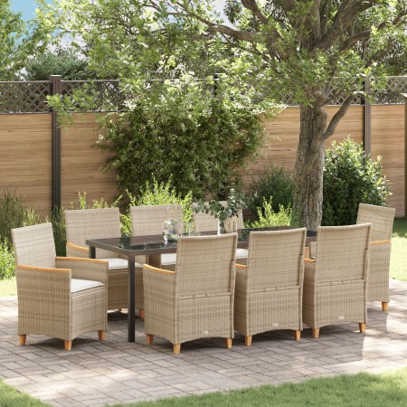 Conjunto de Comedor de Jardín de 9 Piezas con Cojines Beige Poliratán | Foro24.es | Tu tienda online para hogar, jardín y más Foro24.es