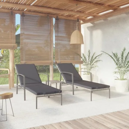 Liegestühle mit Tisch, 2 Stück, aus grauem synthetischem Rattan. von vidaXL, Liegen - Ref: Foro24-317639, Preis: 188,58 €, Ra...