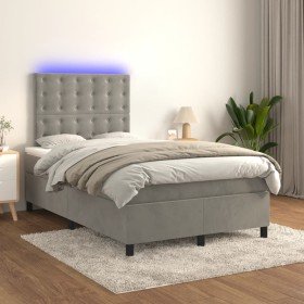 Cama box spring colchón y LED terciopelo gris claro 120x200 cm Cama box spring colchón y LED terciopelo gris claro 120x200 cm