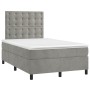 Cama box spring colchón y LED terciopelo gris claro 120x200 cm