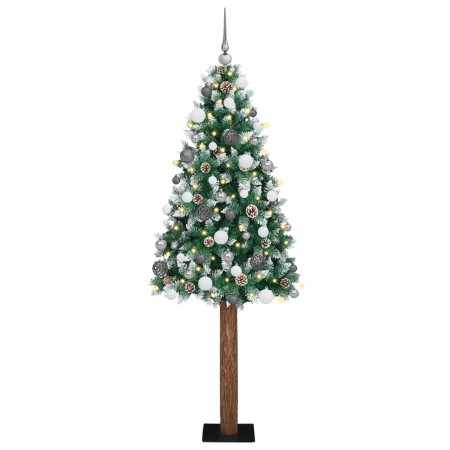 Árbol de Navidad Delgado LEDs y Conjunto de Bolas Verde 210 cm