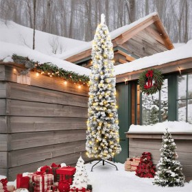 Árbol de Navidad Delgado 300 LEDs & Nieve Nevada Verde 240 cm