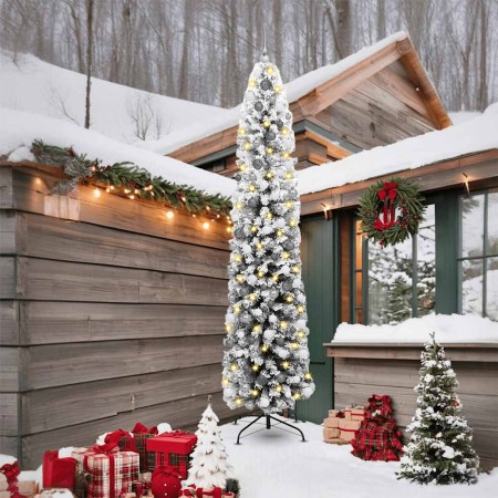 Árbol de Navidad delgado 300 LEDs & Juego de bolas & Nieve en polvo verde 240 cm | Foro24.es | Tu tienda online para hogar, jardín y más Foro24.es