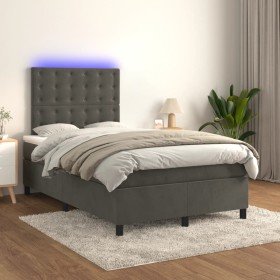 Cama box spring colchón y LED terciopelo gris oscuro 120x200 cm Cama box spring colchón y LED terciopelo gris oscuro 120x200 cm