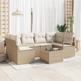 Conjunto de sofá de jardín 7 pcs Beige y Crema 55 x 55 x 37 cm
