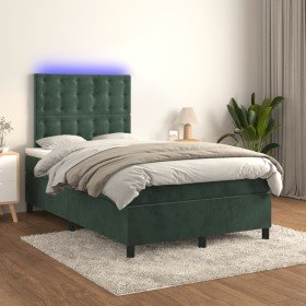 Cama box spring colchón y LED terciopelo verde oscuro 120x200cm Cama box spring colchón y LED terciopelo verde oscuro 120x200cm