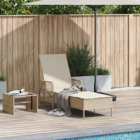 Tumbona Beige y blanco crema Ratán PE 157 x 55 x 92 cm Plegable by , Loungers - Ref: Foro24-365429, Price: 157,94 €, Discount: %