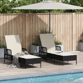 Conjunto de Tumbonas Set de 3 Negro y blanco crema Ratán PE, metal by , Loungers - Ref: Foro24-365432, Price: 306,25 €, Disco...