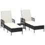 Conjunto de Tumbonas Set de 3 Negro y blanco crema Ratán PE, metal de , Tumbonas - Ref: Foro24-365432, Precio: 248,98 €, Desc...