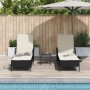 Conjunto de Tumbonas Set de 3 Negro y blanco crema Ratán PE, metal de , Tumbonas - Ref: Foro24-365432, Precio: 248,98 €, Desc...